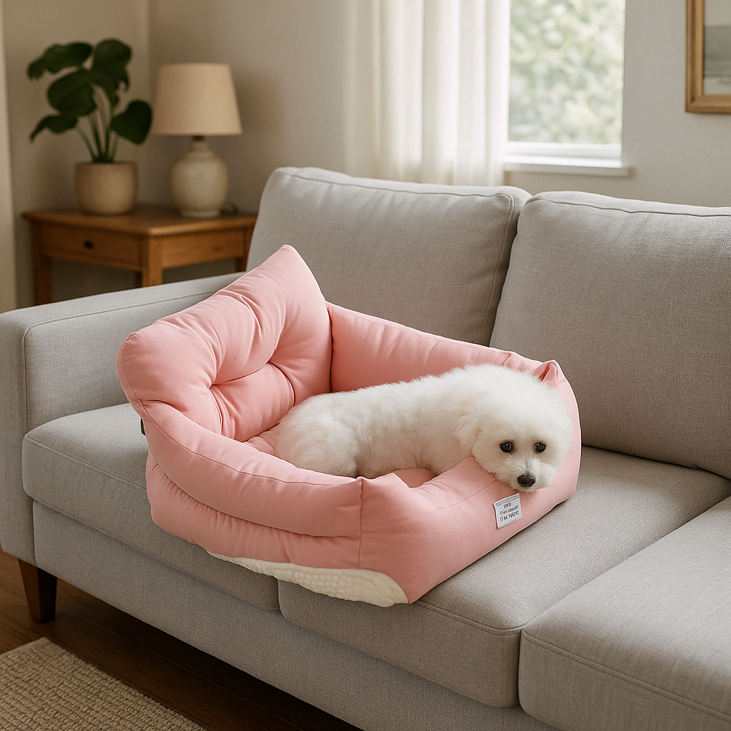 Panier canapé pour chien rose avec caniche