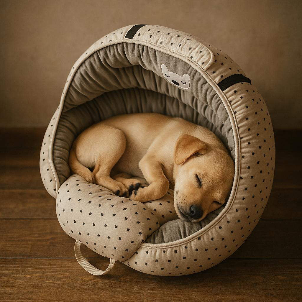 Panier igloo pour chien avec chiot dedans