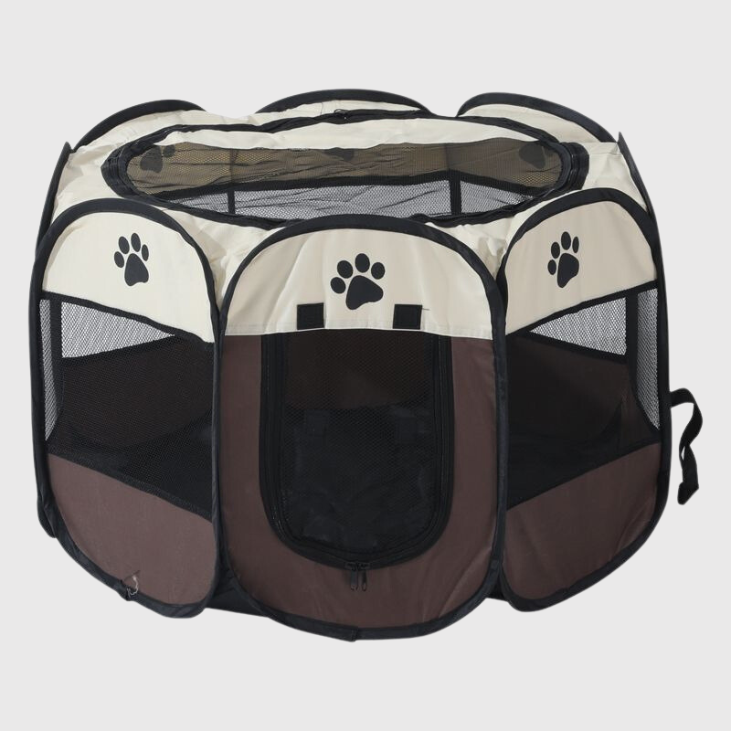 Parc enclos pliable en tissu pour chien marron