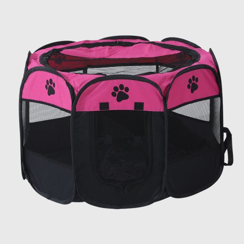 Parc enclos pliable en tissu pour chien rose et noir