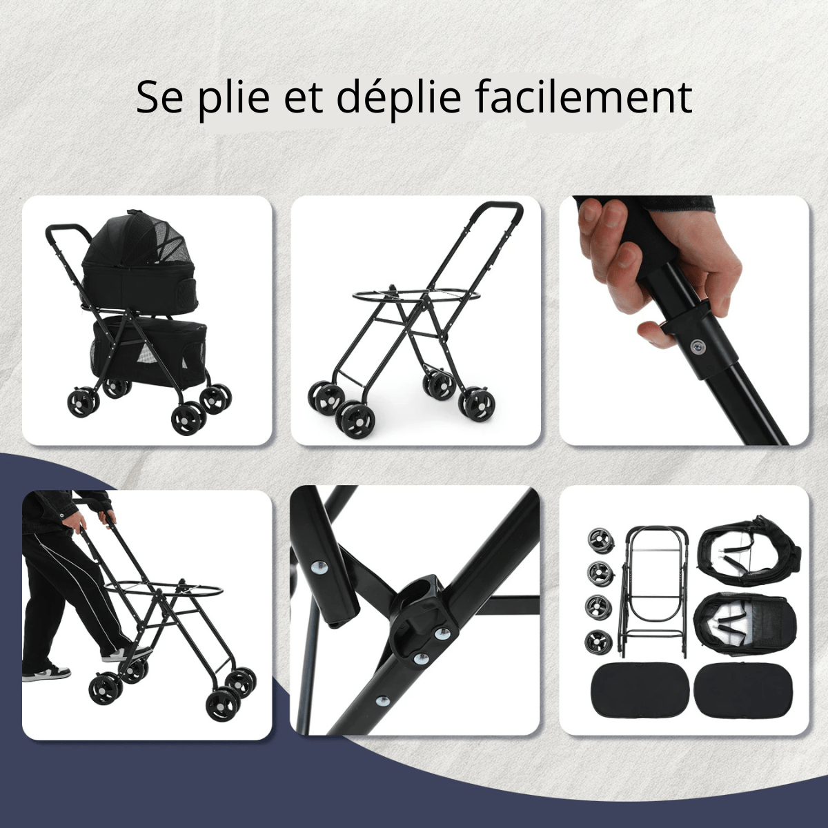 Poussette pour chien pliable details