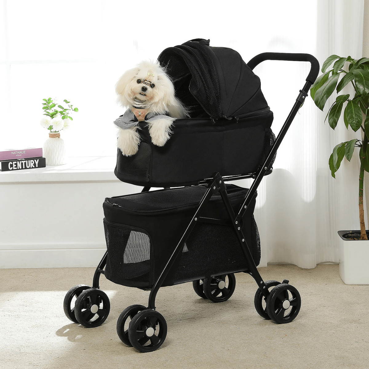 Poussette pour chien pliable noire