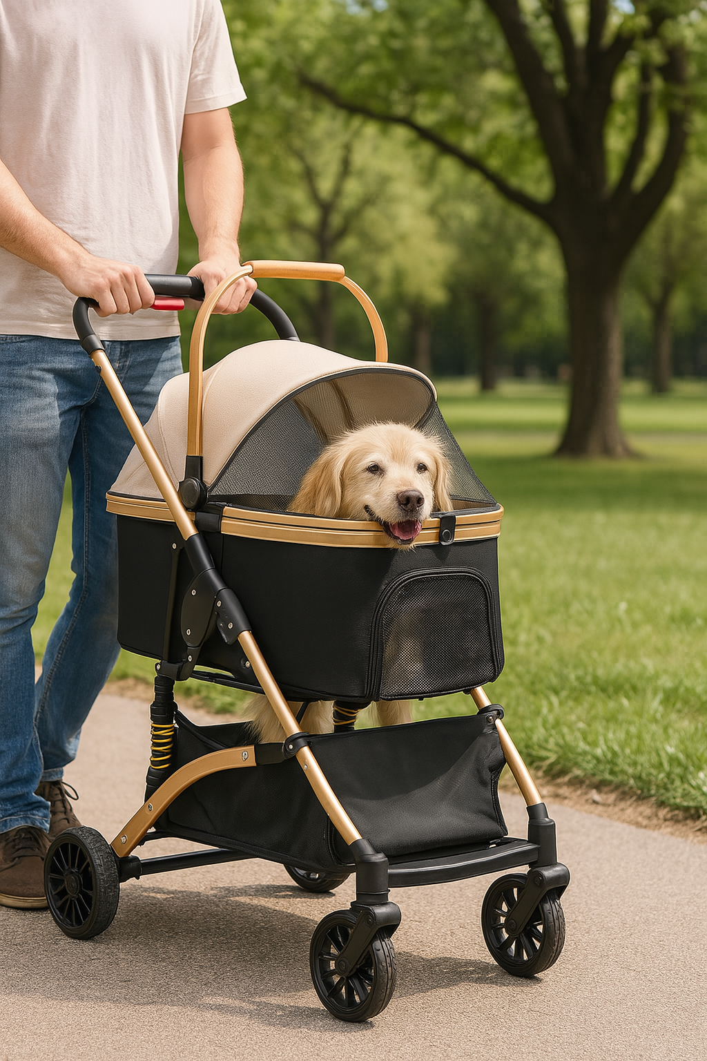 Poussette pour chien tout terrain dans parc