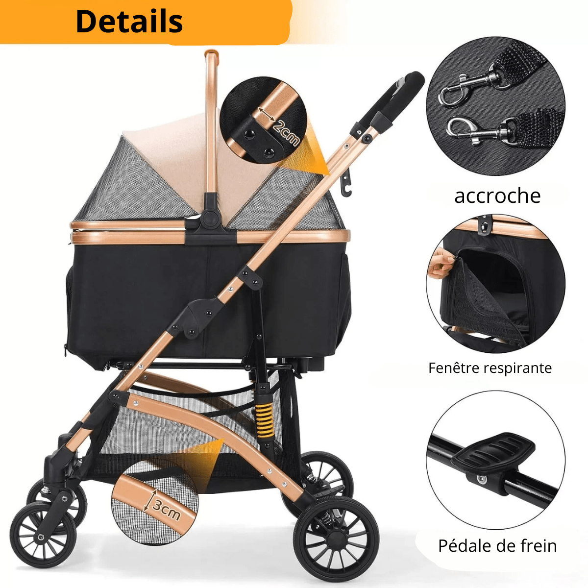 Poussette pour chien tout terrain détails