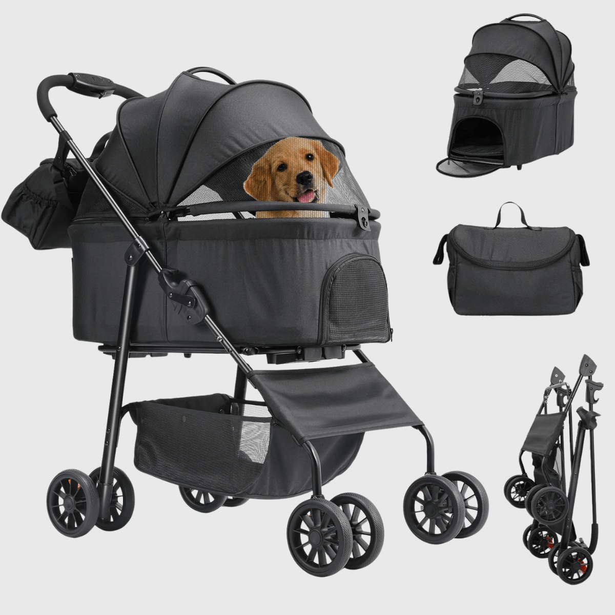 Poussette pour chien tout terrain gris