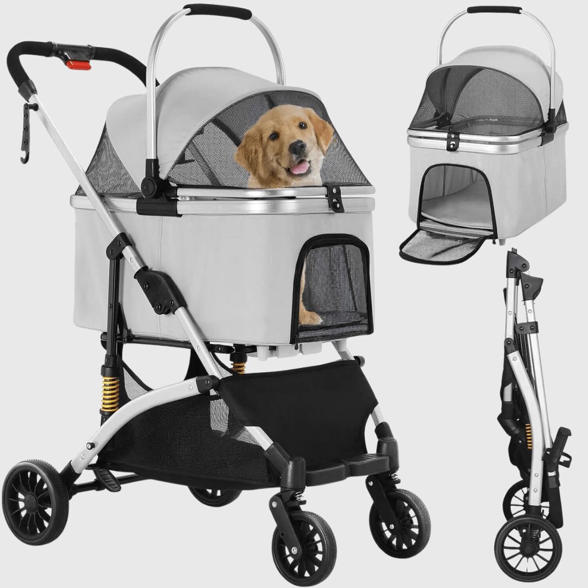 Poussette pour chien tout terrain gris clair