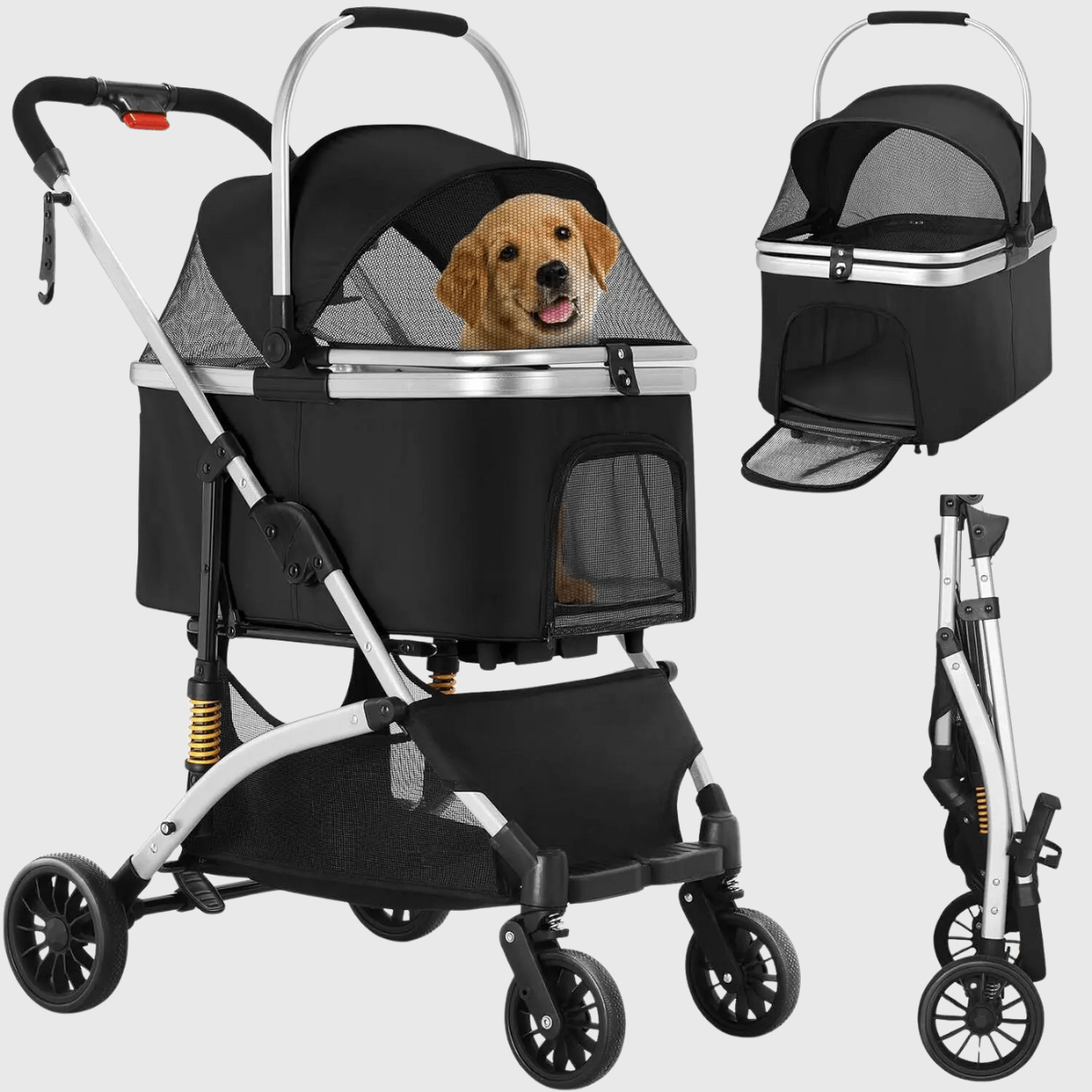 Poussette pour chien tout terrain noir