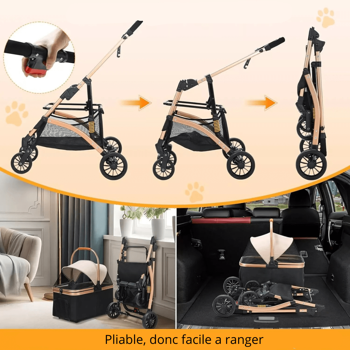 Poussette pour chien tout terrain pliable