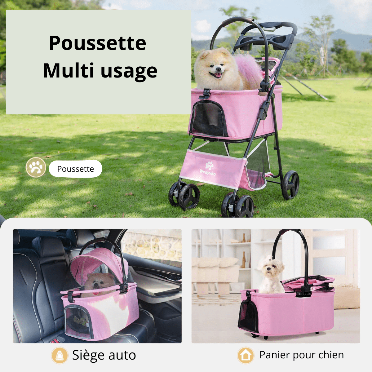 Poussette pour petit chien multi usage