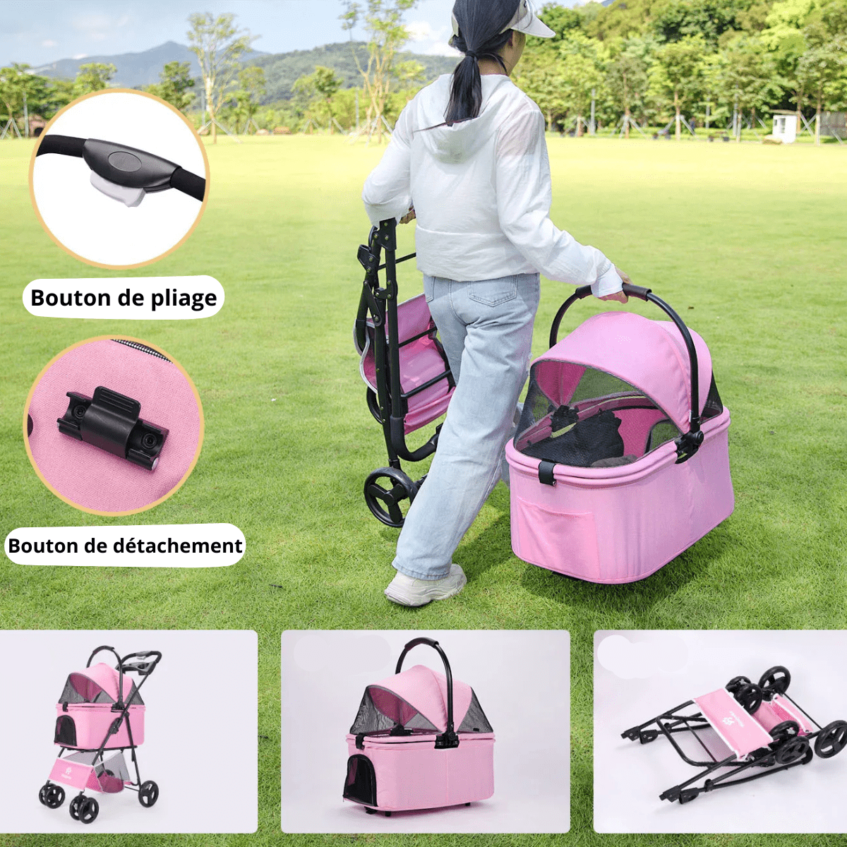 Poussette pour petit chien pliable