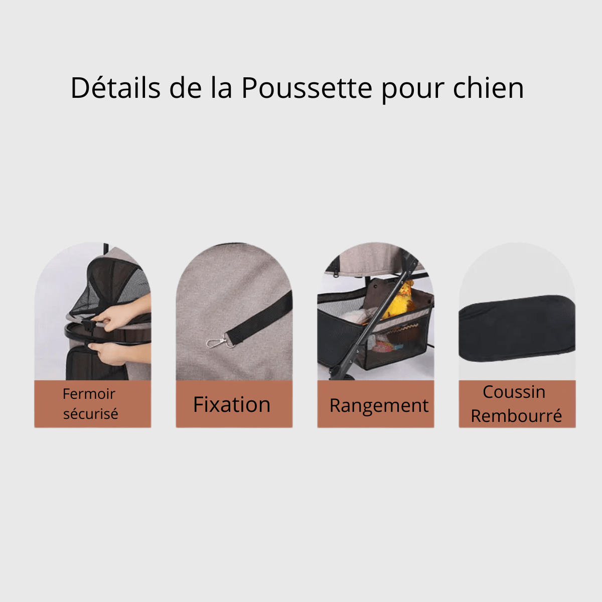 Poussette pour vieux chien fixation