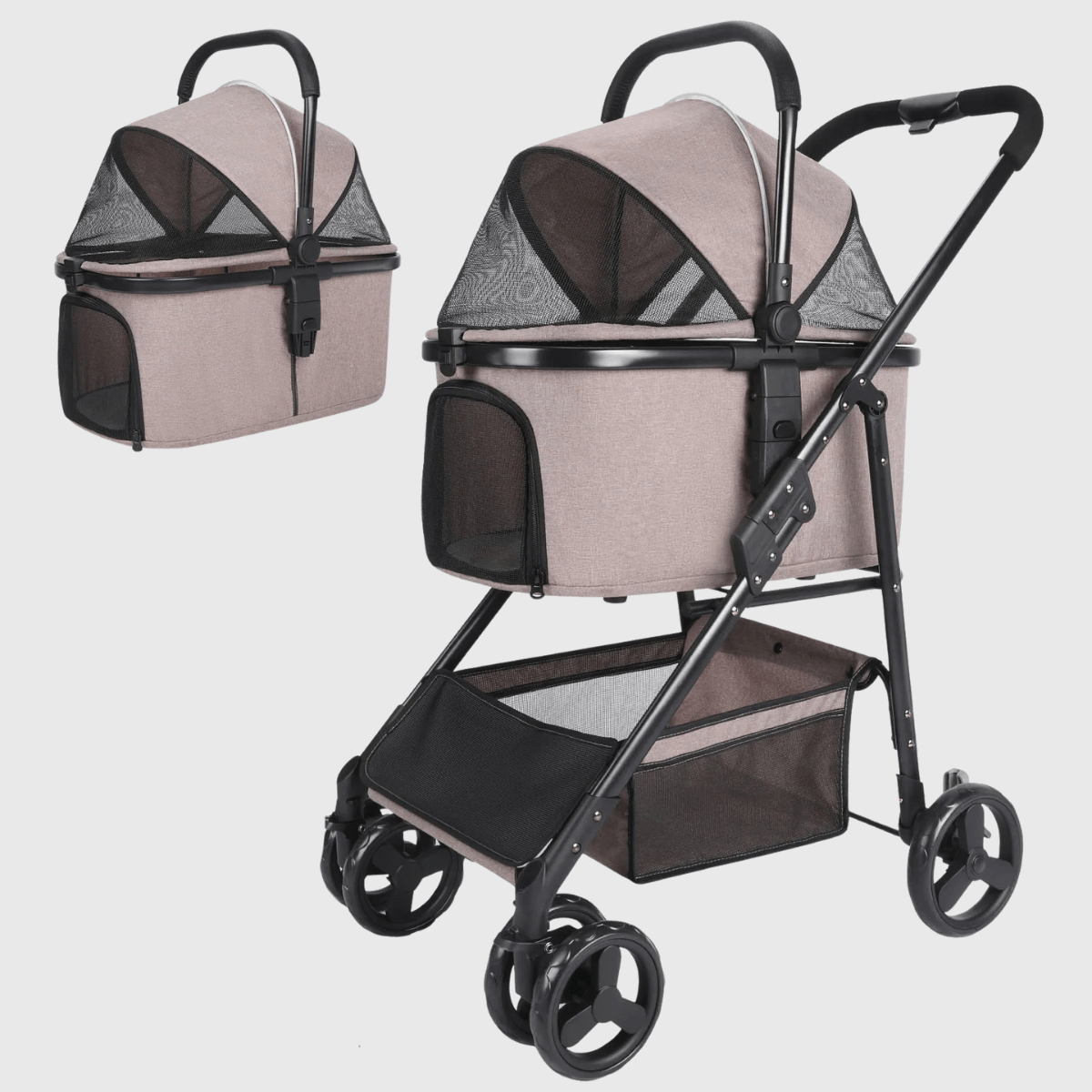 Poussette pour vieux chien marron