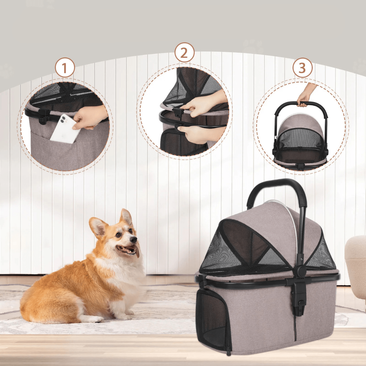 Poussette pour vieux chien zoom