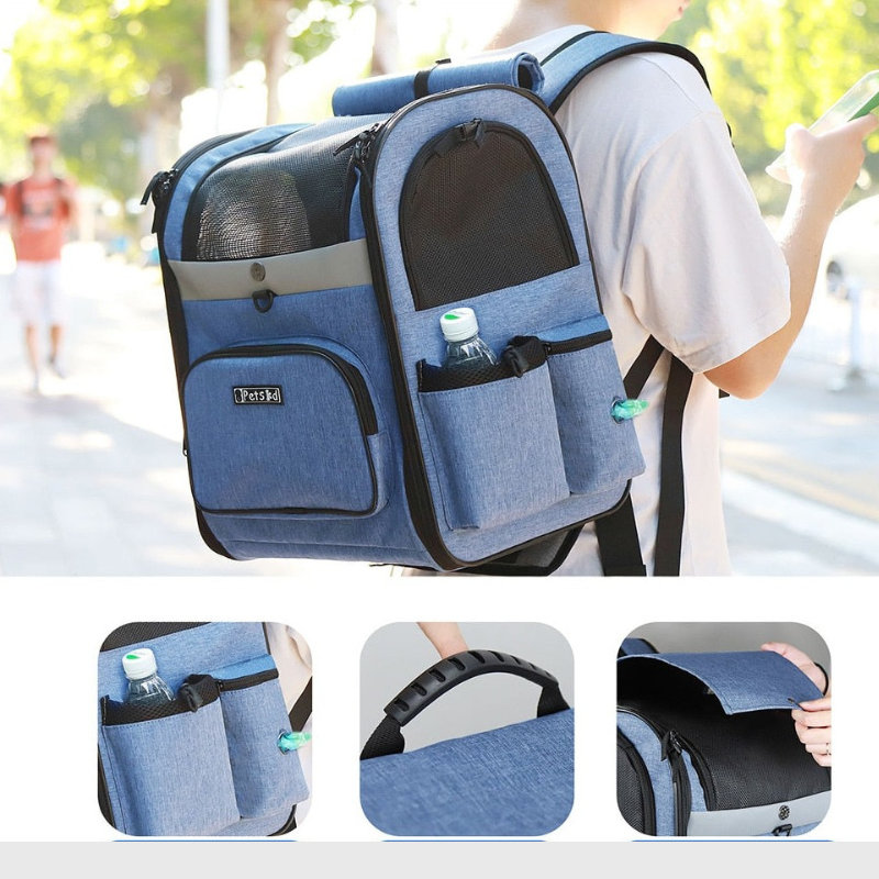 Sac de transport pliable pour chien demonstration avec un homme de dos