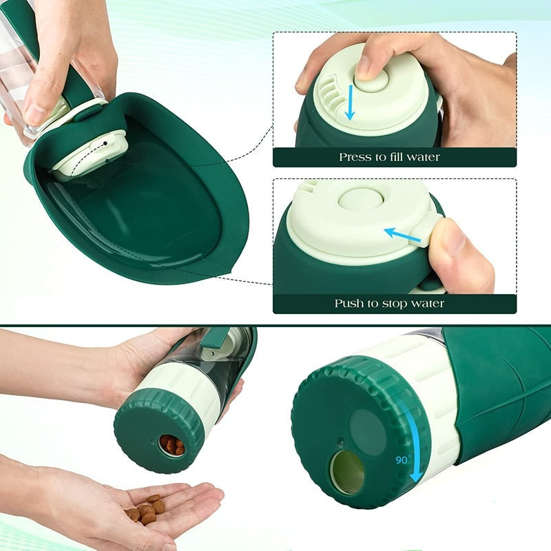 Gourde avec gamelle pour chien modele vert en verre et plastique demonstration