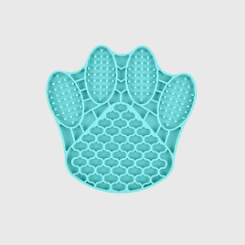 Tapis de lechage chien en forme de patte bleu