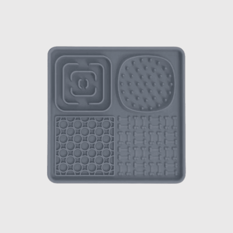 Tapis de lechage chien en forme de plateau carre gris