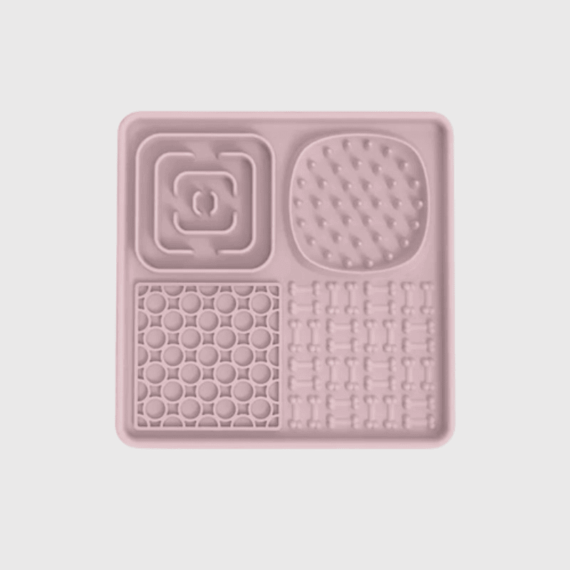 Tapis de lechage chien en forme de plateau carre rose