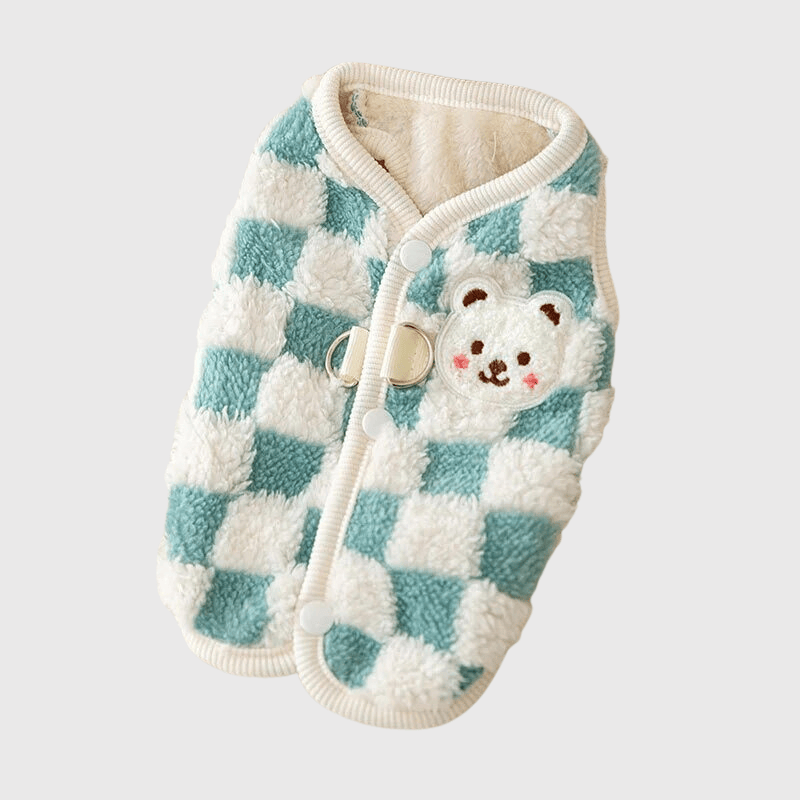 pull chaud pour chien bleu carreaux