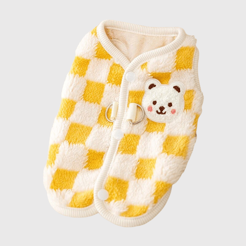 pull chaud pour chien jaune carreaux