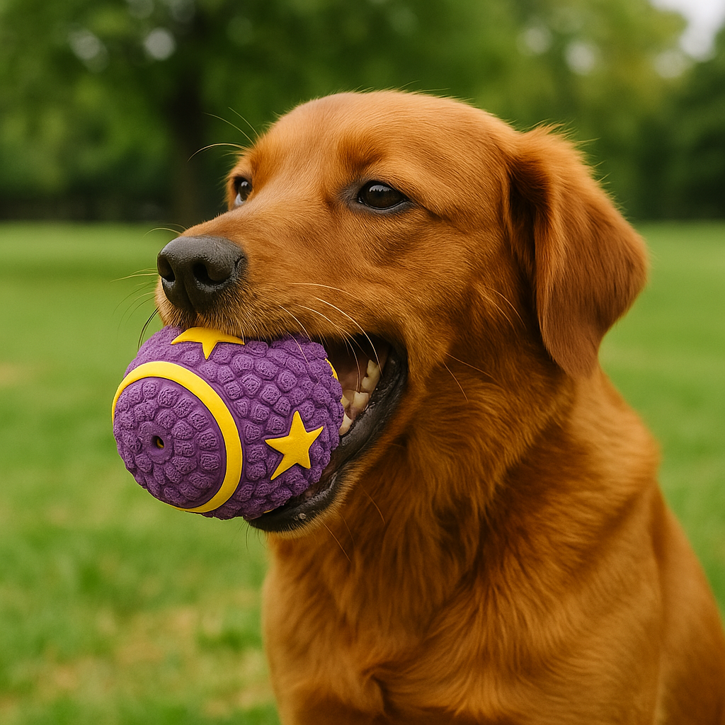 Balle rebondissante violette pour chien labrador