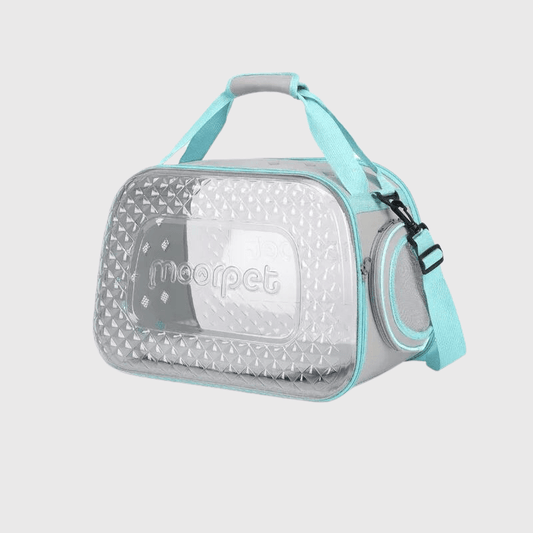 Caisse de transport transparente pour chien bleu