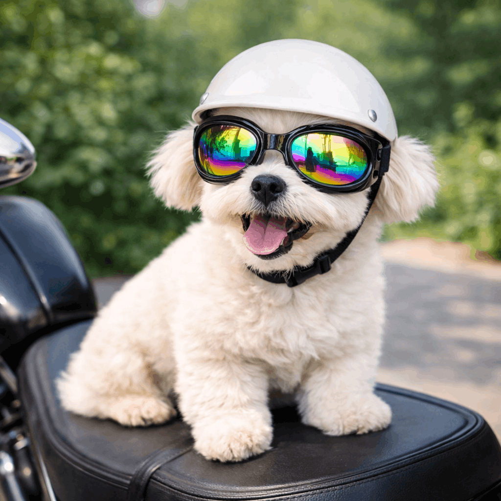 Casque de moto multicouleur pour chien