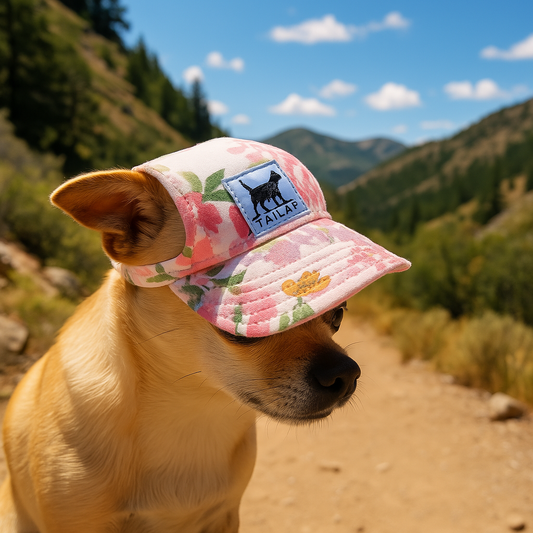 Casquette pour chien colore fleur chihuahua au soleil randonnée