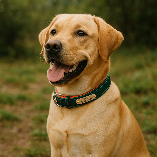 Collier chien plaque sur labrador en nature