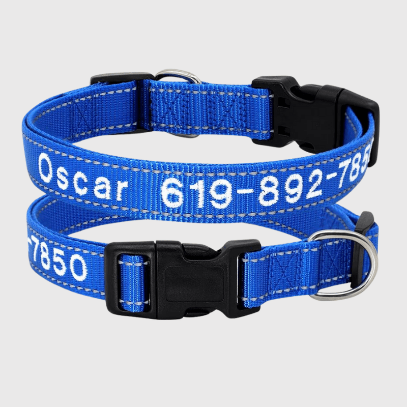 Collier cousu personnalisable pour chien bleu fonce