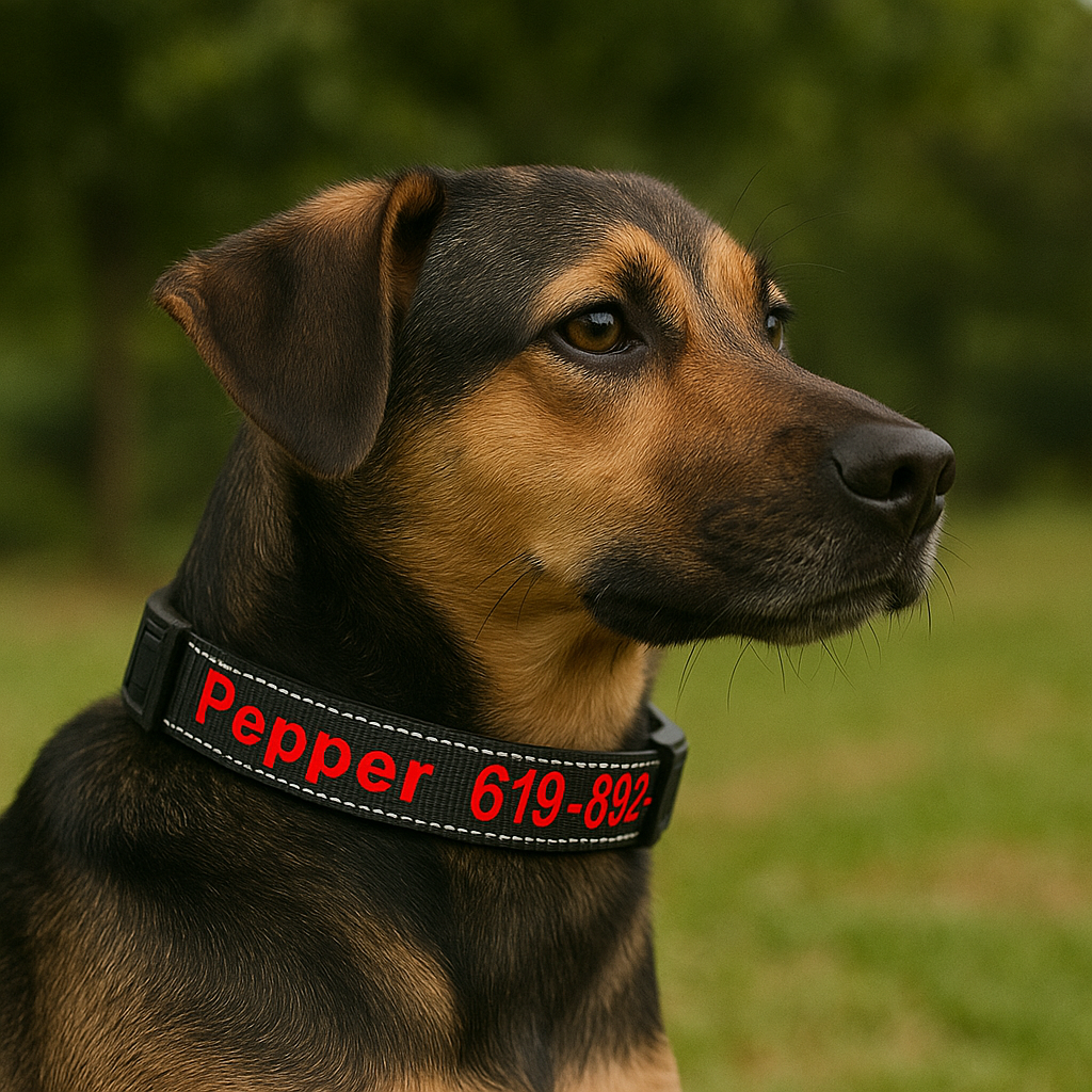 Collier personnalisé cousu pour chien – Identification, confort et style au quotidien