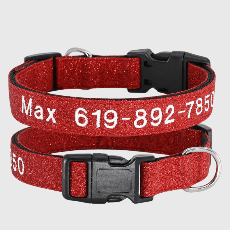 Collier cousu personnalisable pour chien rouge paillette