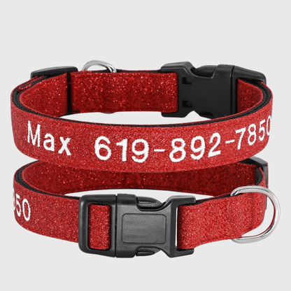 Collier cousu personnalisable pour chien rouge paillette