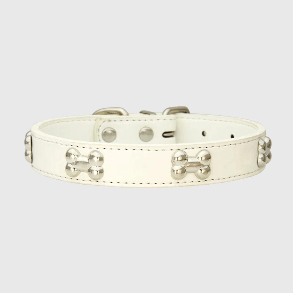 Collier en cuir pour chien motif os blanc