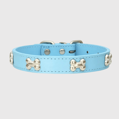 Collier en cuir pour chien motif os bleu clair