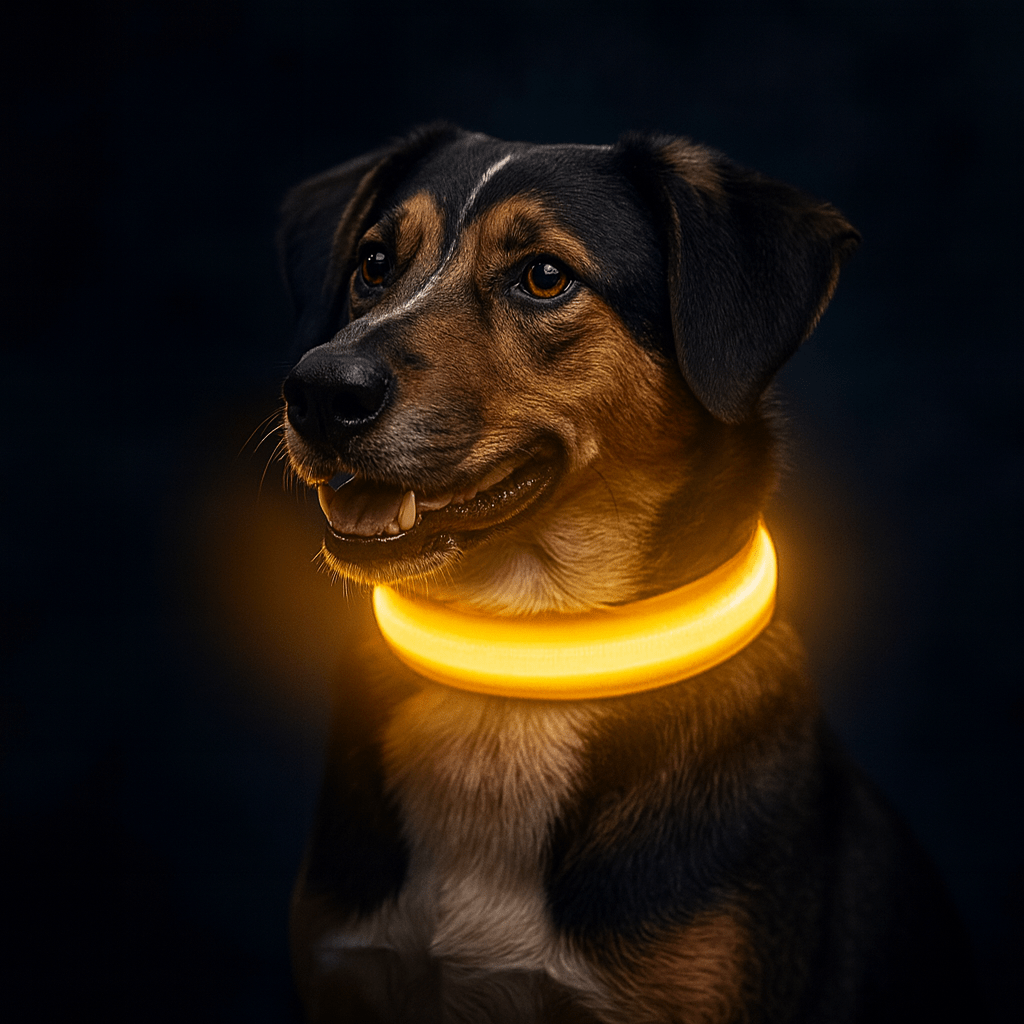 Collier fluo pour chien jaune porter par un chien 