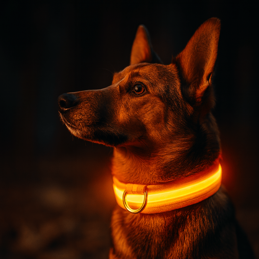 Collier fluo pour chien orange porter par un chien 