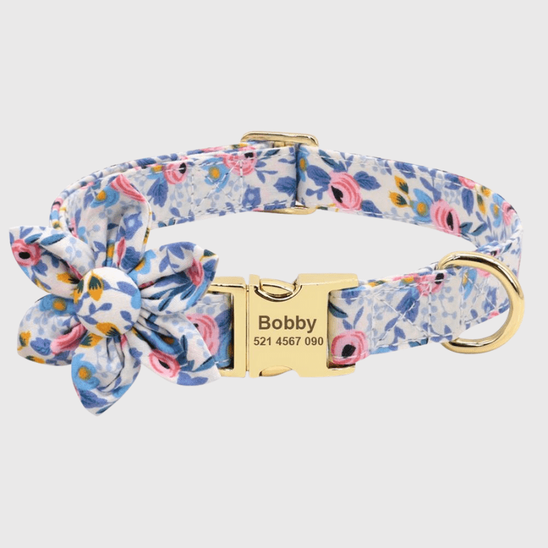 Collier personnalisé pour Chien avec Fleur bleu