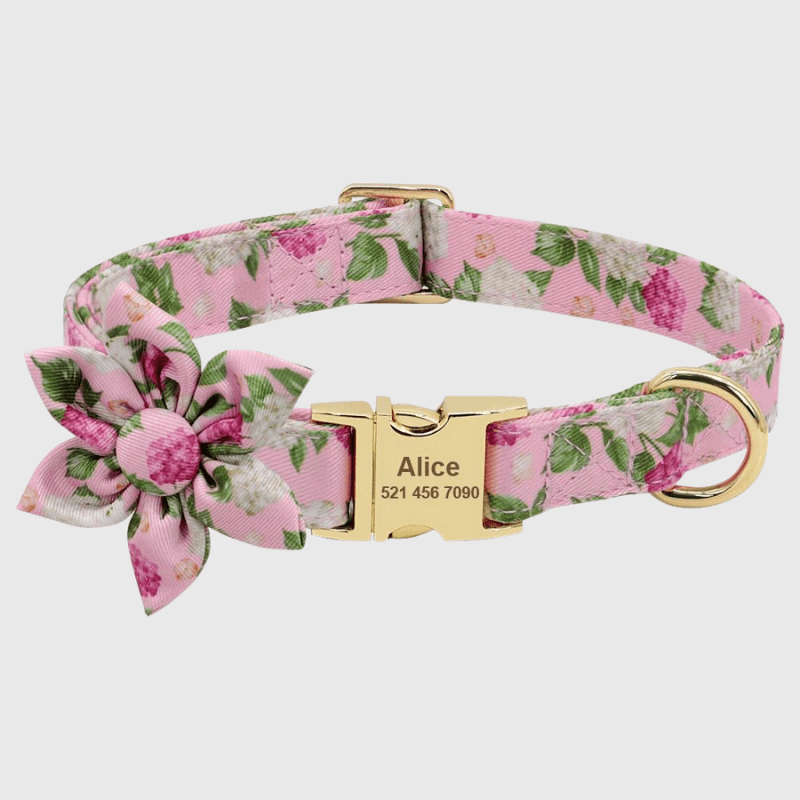 Collier personnalisé pour Chien avec Fleur rose