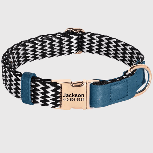 Collier vaguelette personnalisable pour chien bleu