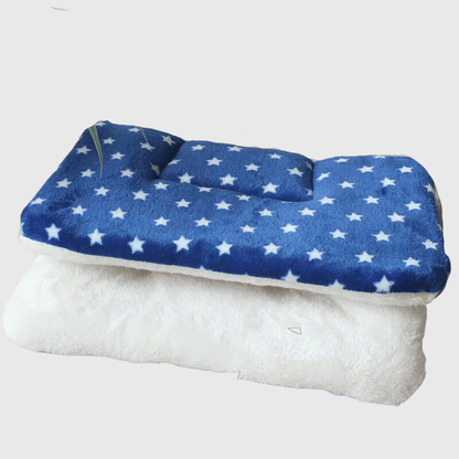 Coussin chien pour canape doux bleu a pois