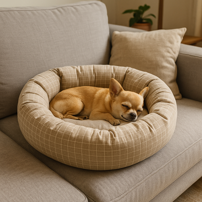 Coussin rond pour chien avec chihuahua dedans