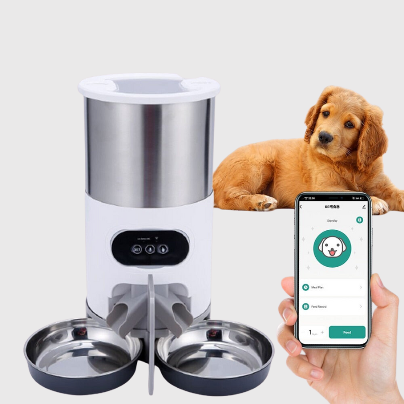 Distributeur de croquettes pour chien programmable double bol application mobile