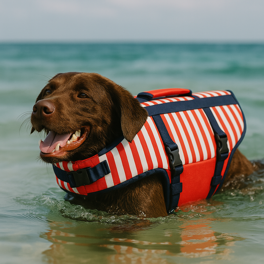 Gilet de sauvetage chien rayé Rouge