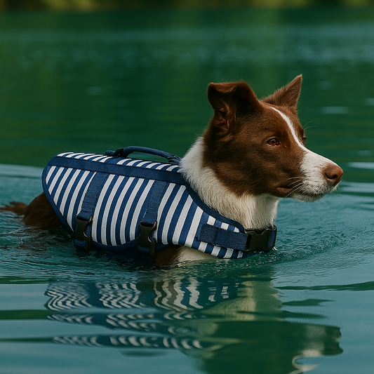 Gilet de sauvetage chien raye Bleu avec border collie
