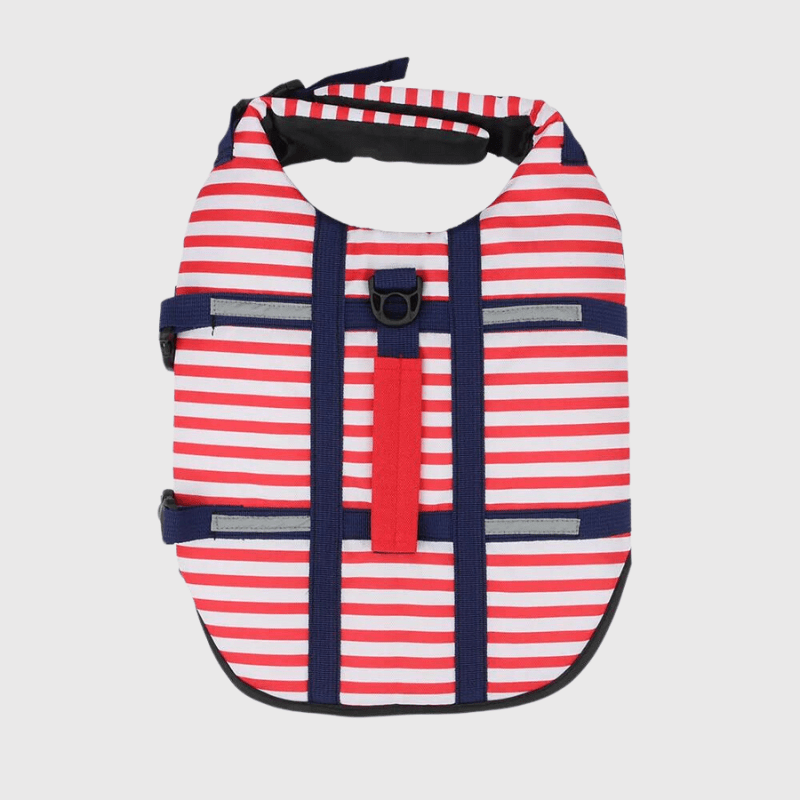 Gilet de sauvetage chien rayé Rouge recto