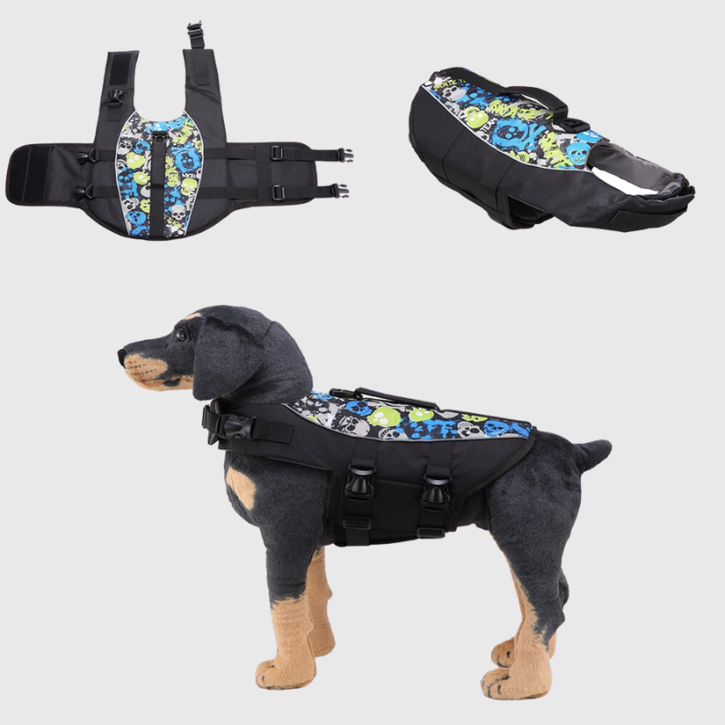 Gilet de sauvetage pour chien requin bleu et jaune