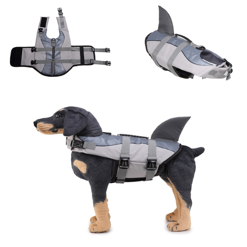 Gilet de sauvetage pour chien requin detail photo
