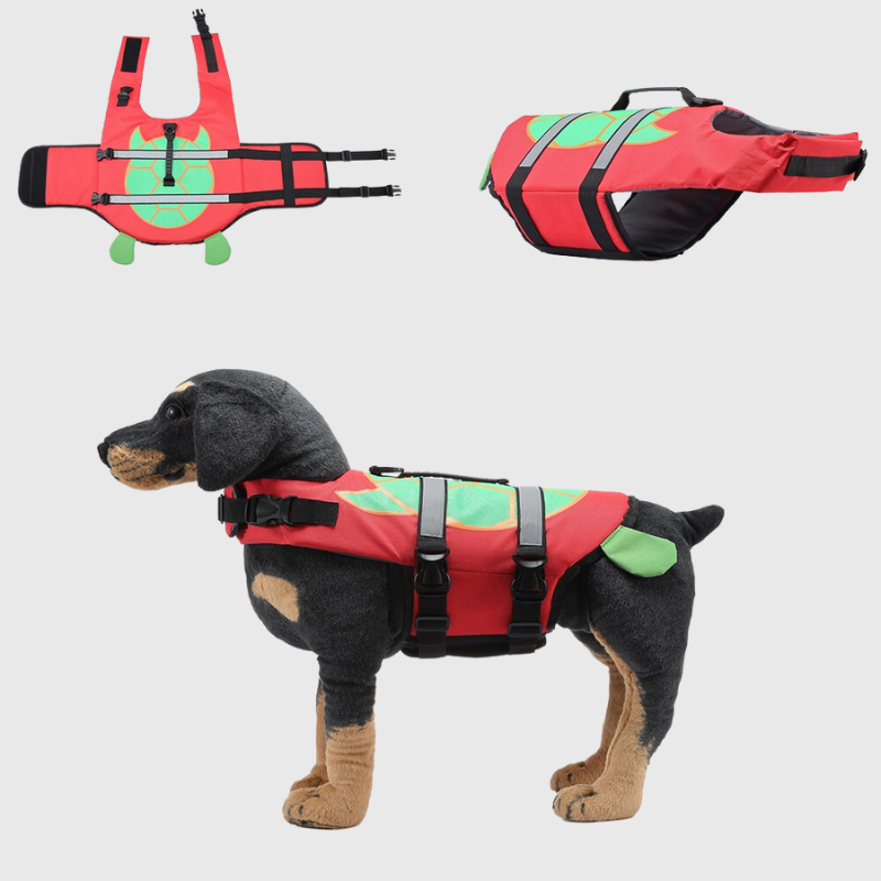 Gilet de sauvetage pour chien requin rouge vert