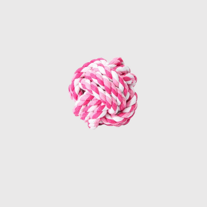 Jouet boule de corde pour chien rose et blanche